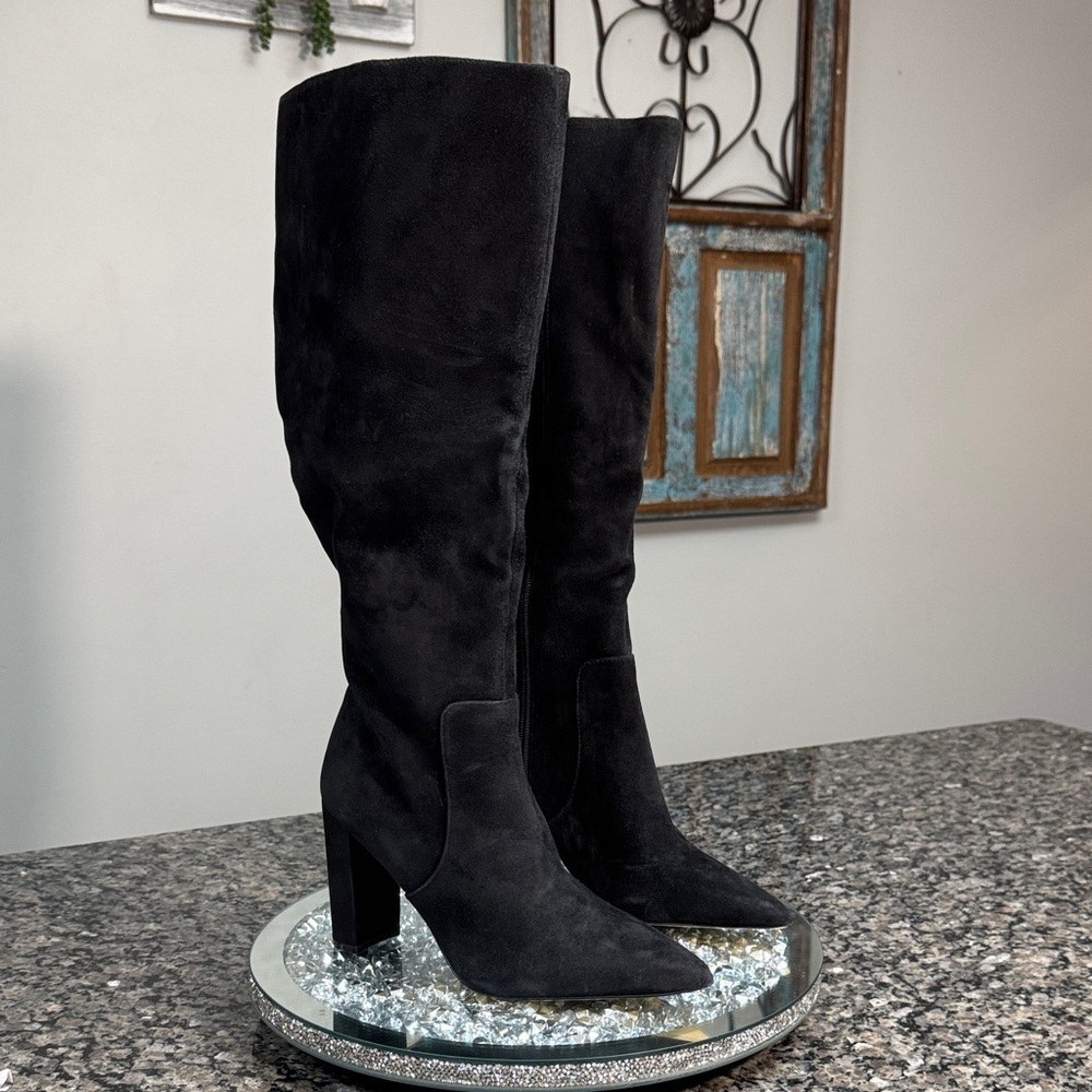 Nine West Black Suede Heeled Boots NWOT 8.5